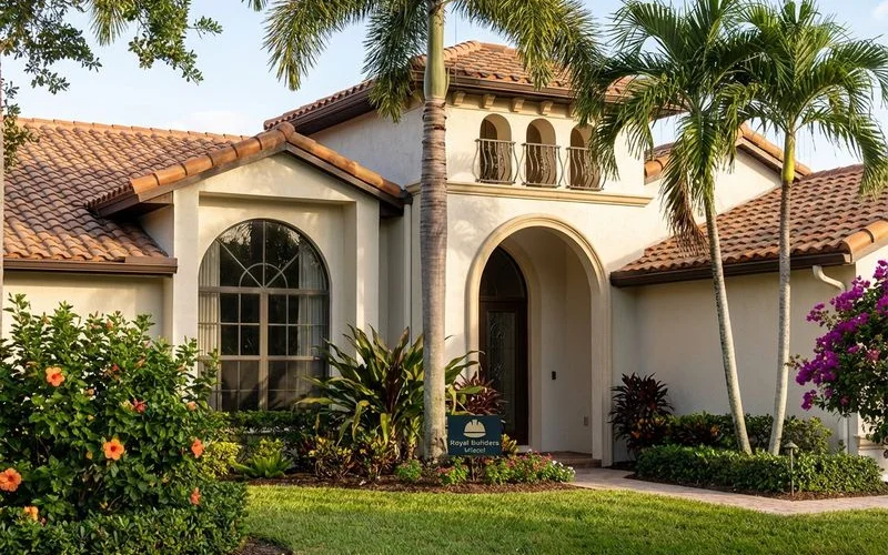 Beautiful tile roof on Mediterranean style Miami home showing traditional aesthetic and durable construction materials