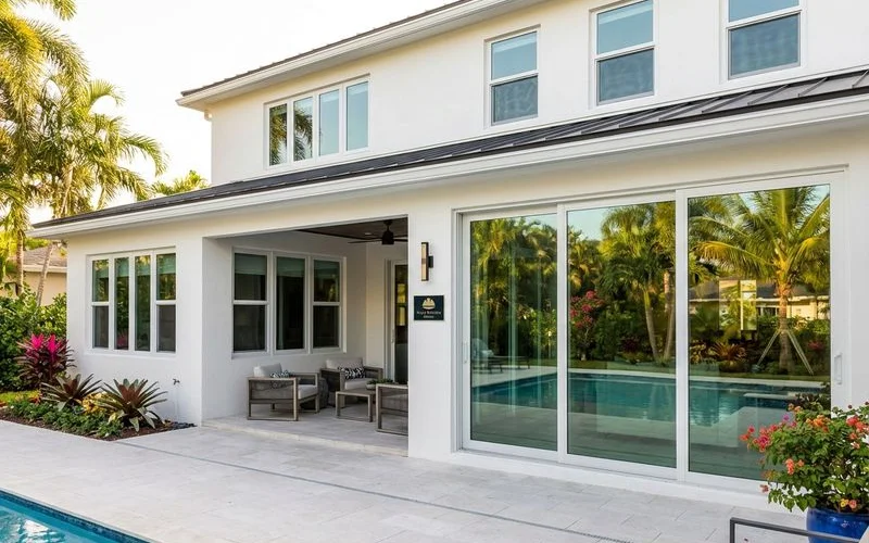 Variety of impact window types installed in a Miami home including single-hung casement and sliding glass doors